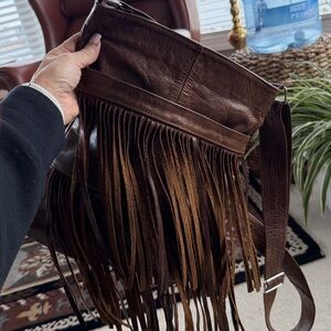 Brown Fringe Leather Crossbody Bag